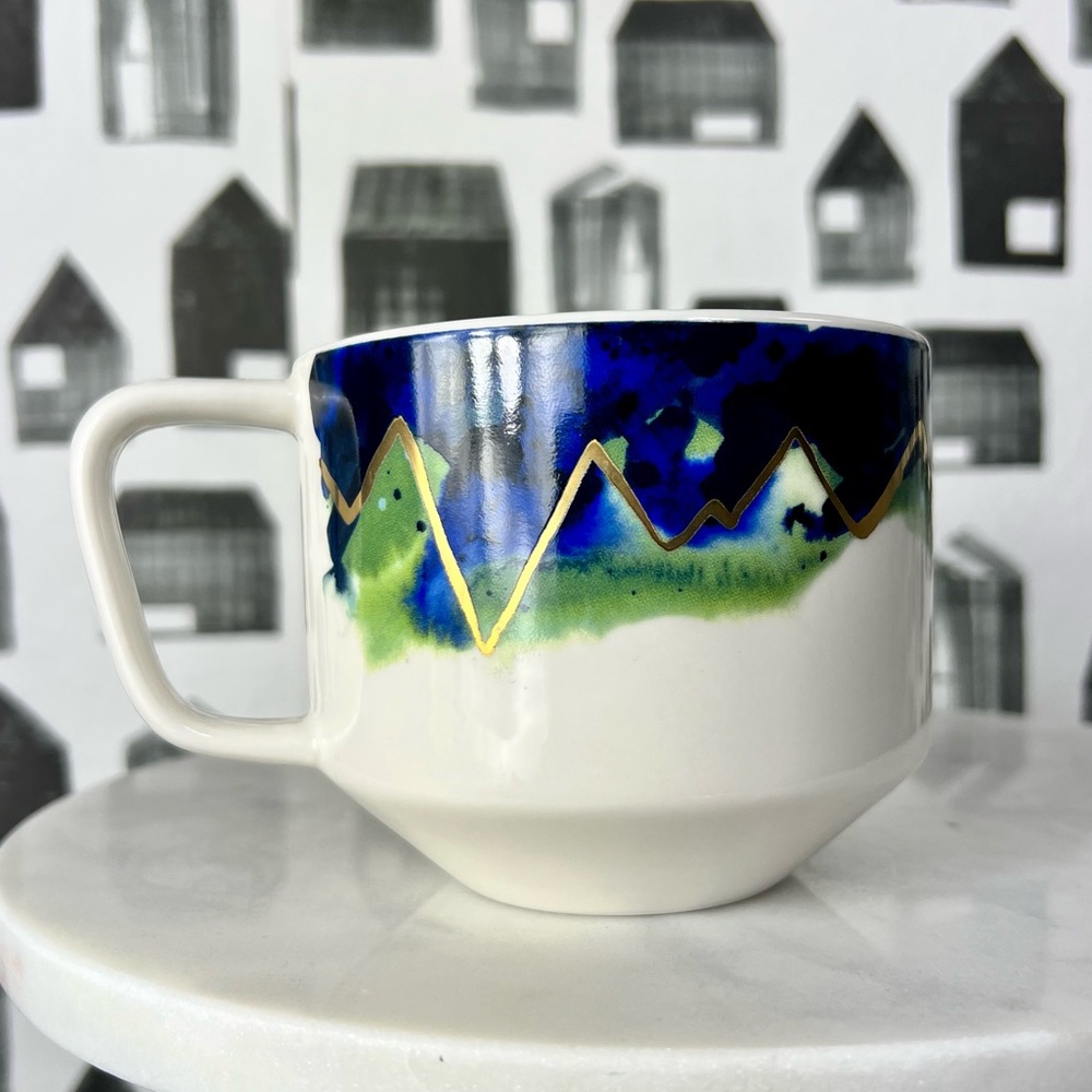 Starbucks 2015 06/08 Line Blue Gold Detailed Mug